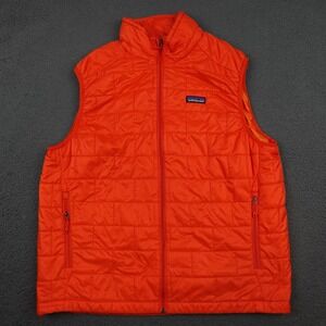 Patagonia Nano Puff Vest Mens Large Orange PrimaLoft Insulated Full Zip Packable